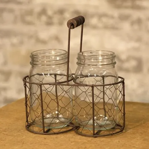 2 Glass Jars w/ Wire Carrier  (Pack of 4)