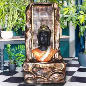 Art N Hub Lord Buddha Big Size Fiber with LED Light Garden Launge Decorative Items Indoor Outdoor Home Decor Items | Best Temple Decoration Items (38 x 33 x 64 CM | Golden & Copper)