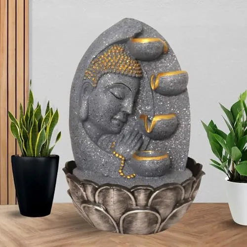 Art N Hub Lord Buddha Face Home Decorative Water Fountain Best Home and Office Inauguration Gift Items | Built (27 x 27 x 41 CM | Dotted Grey Golden)