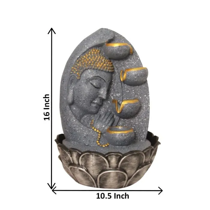 Art N Hub Lord Buddha Face Home Decorative Water Fountain Best Home and Office Inauguration Gift Items | Built (27 x 27 x 41 CM | Dotted Grey Golden)