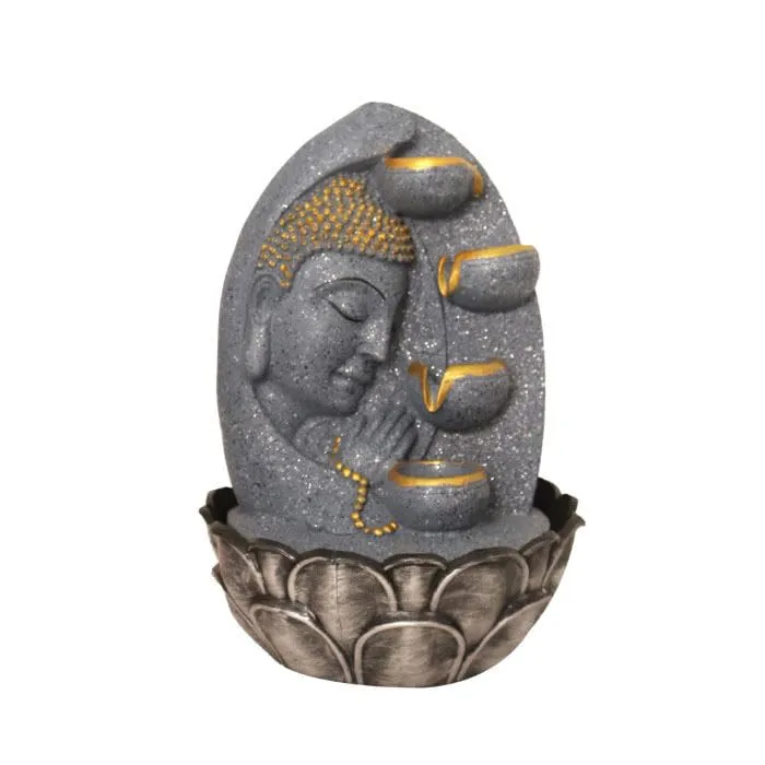 Art N Hub Lord Buddha Face Home Decorative Water Fountain Best Home and Office Inauguration Gift Items | Built (27 x 27 x 41 CM | Dotted Grey Golden)