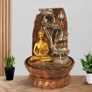 Art N Hub Lord Buddha Indoor Outdoor Tabletop Water Fountain for Home Decor This Is Best Home Decor Items for Living Room | Housewarming Gift Items (27 x 27 x 40 CM | Golden Copper & Silver)