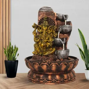 Art N Hub Lord Ganesha Handicraft Indoor Outdoor Fountain for Home Decor and Garden Decoration and Decorative Gift Items for Home (20 x 20 x 26 CM | Golden & Copper Multi Shade)