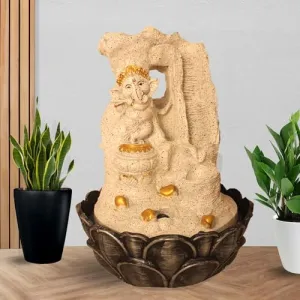 Art N Hub Lord Ganesha Indoor Outdoor Tabletop Fountain for Home Decor Office Decor and Gifting Built Home Decorative Gift Items (27 x 27 x 38 CM | Dotted White Golden)