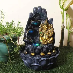 Art N Hub Lord Ganesha Indoor Outdoor Tabletop Fountain for Home Decor Office Decor and Gifting Built Home Decorative Gift Items (27 x 27 x 39 CM | Grey Golden)