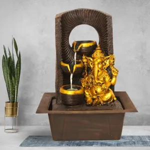 Art N Hub Lord Ganesha Indoor Outdoor Tabletop Water Fountain for Home Decor This Is Best Home Decor Items for Living Room | Housewarming Gift Items (30 x 24 x 42 CM | Brown Golden)