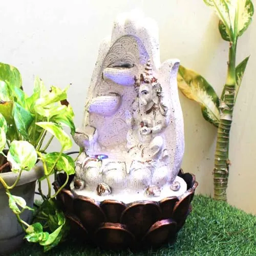 Art N Hub Lord Ganesha Indoor Outdoor Water Fountain for Home Vastu and Temple Decoration Best Home Inauguration Gift Items Showpiece (27 x 27 x 39 CM | Dotted Pink Copper)