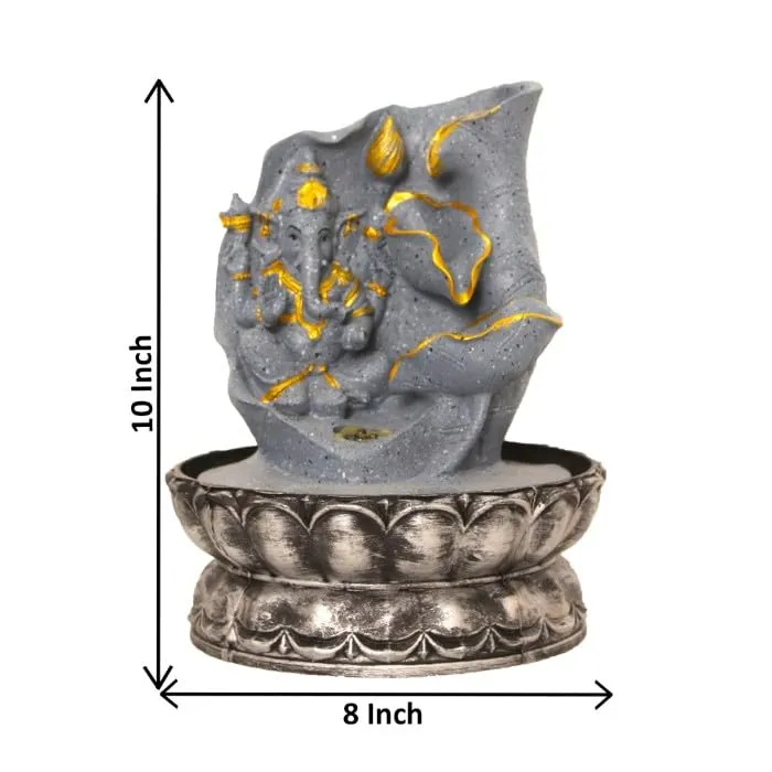 Art N Hub Lord Ganesha Table Top Water Fountain with LED Light Table Decorative Items and Home Decor Items for Living Room | Best Temple Decoration Items (20 x 20 x 26 CM | Dotted Grey Golden)