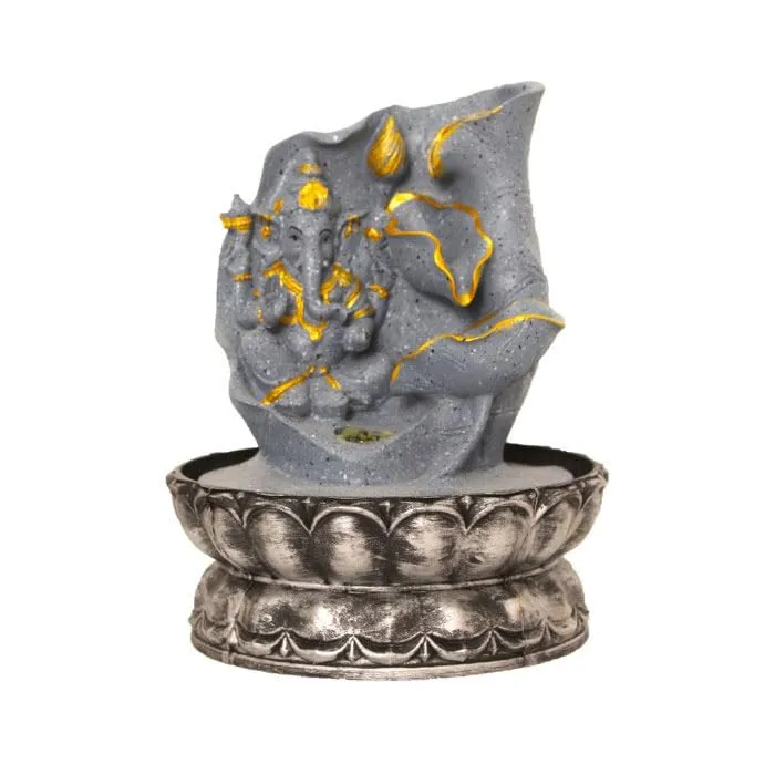 Art N Hub Lord Ganesha Table Top Water Fountain with LED Light Table Decorative Items and Home Decor Items for Living Room | Best Temple Decoration Items (20 x 20 x 26 CM | Dotted Grey Golden)