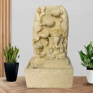 Art N Hub Lord Ganesha Tabletop Waterfall Showpiece Ornaments for Home Decor and Garden Decoration | Best Decoration Gift Items for Living Room (30 x 20 x 53 CM | Ivory Dotted& Golden)