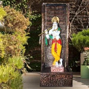 Art N Hub Lord Krishna FRP Indoor Outdoor Waterfall Fountain Office Decorative Items | Best Welcome Gifts for Guest Also Best Gift Items for Home Decoration (36 x 33 x 92 CM | Copper & Golden)