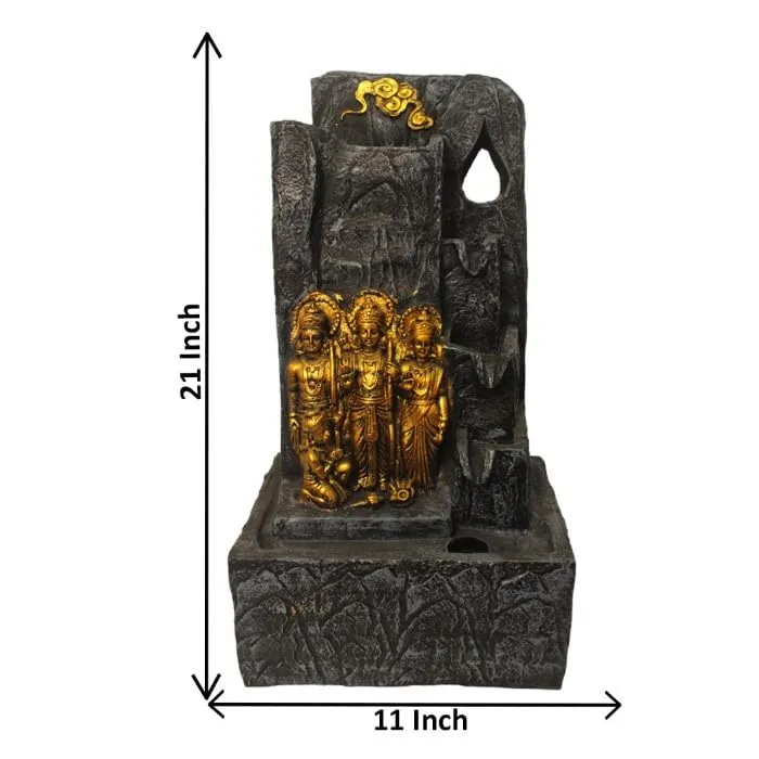 Art N Hub Lord Ram Parivar Handicraft Tabletop Indoor Outdoor Waterfall Fountain Balcony Decoration Items Water Fountain for Home Vastu (28 x 20 x 54 CM | Grey Golden)