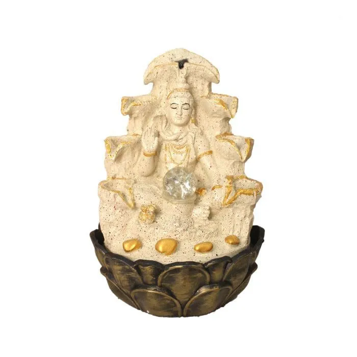 Art N Hub Lord Shiva Indoor Outdoor Water Fountain Gift Items for Home & Office Decoration with Crystall Ball LED Light | Vastu Showpiece for Home (27 x 27 x 38 CM | Dotted Cream Golden)