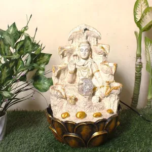 Art N Hub Lord Shiva Indoor Outdoor Water Fountain Gift Items for Home & Office Decoration with Crystall Ball LED Light | Vastu Showpiece for Home (27 x 27 x 38 CM | Dotted Cream Golden)