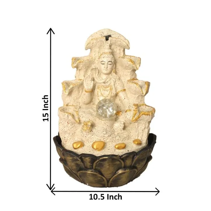 Art N Hub Lord Shiva Indoor Outdoor Water Fountain Gift Items for Home & Office Decoration with Crystall Ball LED Light | Vastu Showpiece for Home (27 x 27 x 38 CM | Dotted Cream Golden)