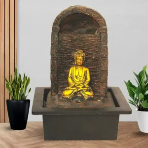 Art N Hub Meditating Buddha Home Decorative Water Fountain Best Home and Office Inauguration Gift Items | Built (21 x 18 x 28 CM | Brown Golden)