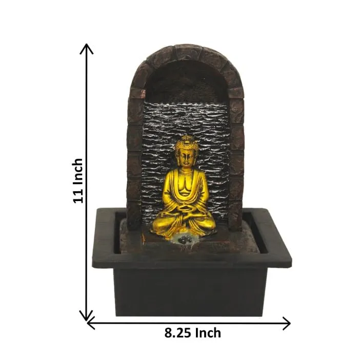 Art N Hub Meditating Buddha Home Decorative Water Fountain Best Home and Office Inauguration Gift Items | Built (21 x 18 x 28 CM | Brown Golden)