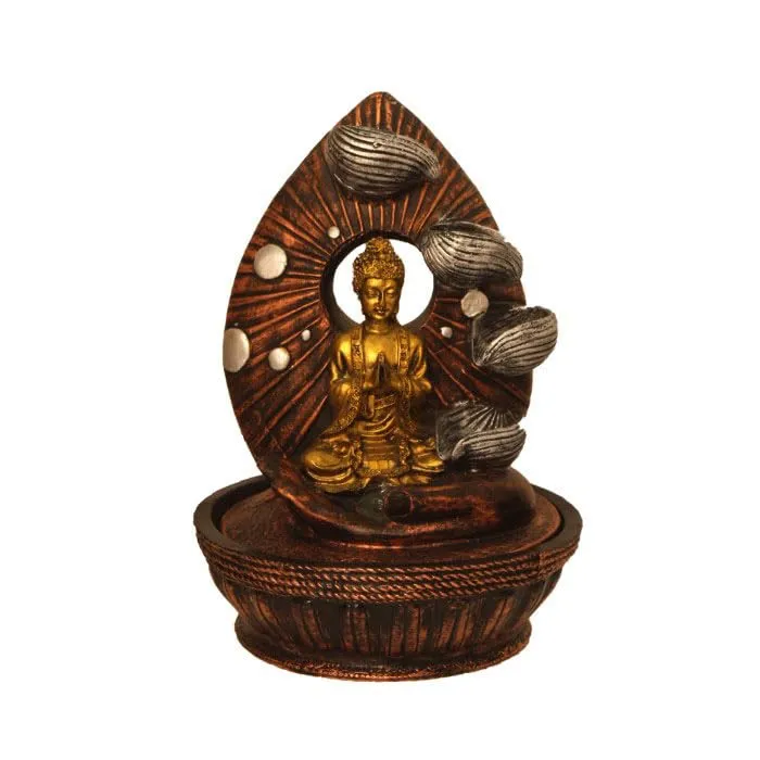 Art N Hub namaskar Buddha Table Top Indoor Water Fountains for Home Decoration Office Decoration and Gifting Built (23 x 23 x 34 CM | Golden Copper & Silver)