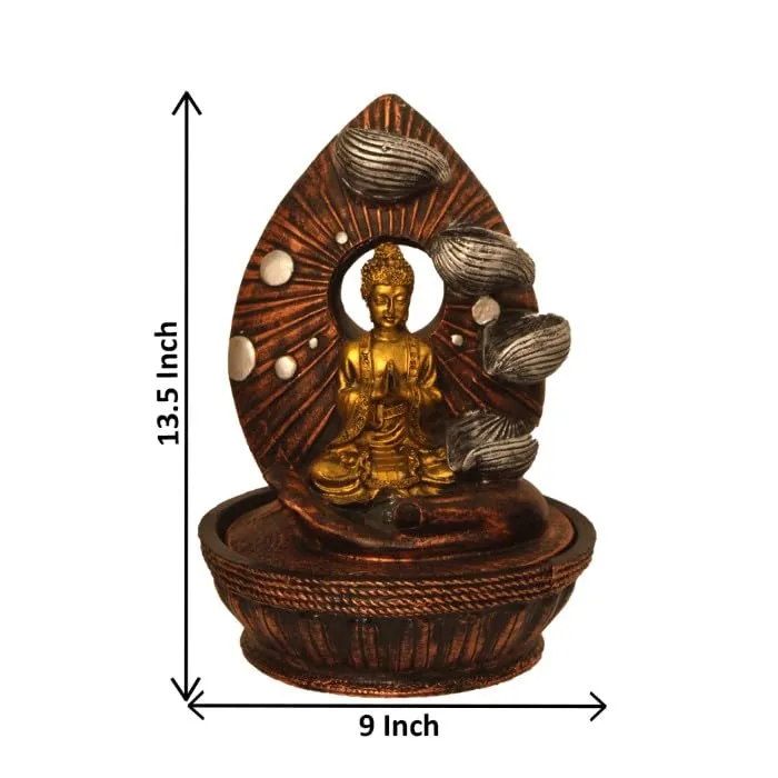 Art N Hub namaskar Buddha Table Top Indoor Water Fountains for Home Decoration Office Decoration and Gifting Built (23 x 23 x 34 CM | Golden Copper & Silver)