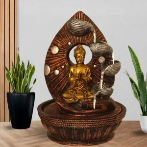 Art N Hub namaskar Buddha Table Top Indoor Water Fountains for Home Decoration Office Decoration and Gifting Built (23 x 23 x 34 CM | Golden Copper & Silver)