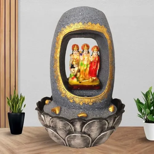 Art N Hub Ram Parivar Tabletop Waterfall Showpiece Ornaments for Home Home & Office Decoration | Best Decoration Gift Items for Living Room (27 x 27 x 42 CM | Dotted Grey Golden)