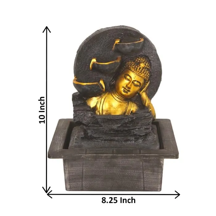 Art N Hub Sleeping Buddha Indoor Outdoor Water Fountain Gift Items for Home Decoration and Office Decoration | Vastu Showpiece for Home (21 x 18 x 26 CM | Grey Golden)