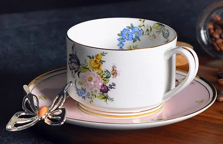 Beautiful Flower British Tea Cups, Creative Bone China Porcelain Tea Cup Set, Elegant Flower Ceramic Cups, Unique Royal Coffee Cup and Saucer