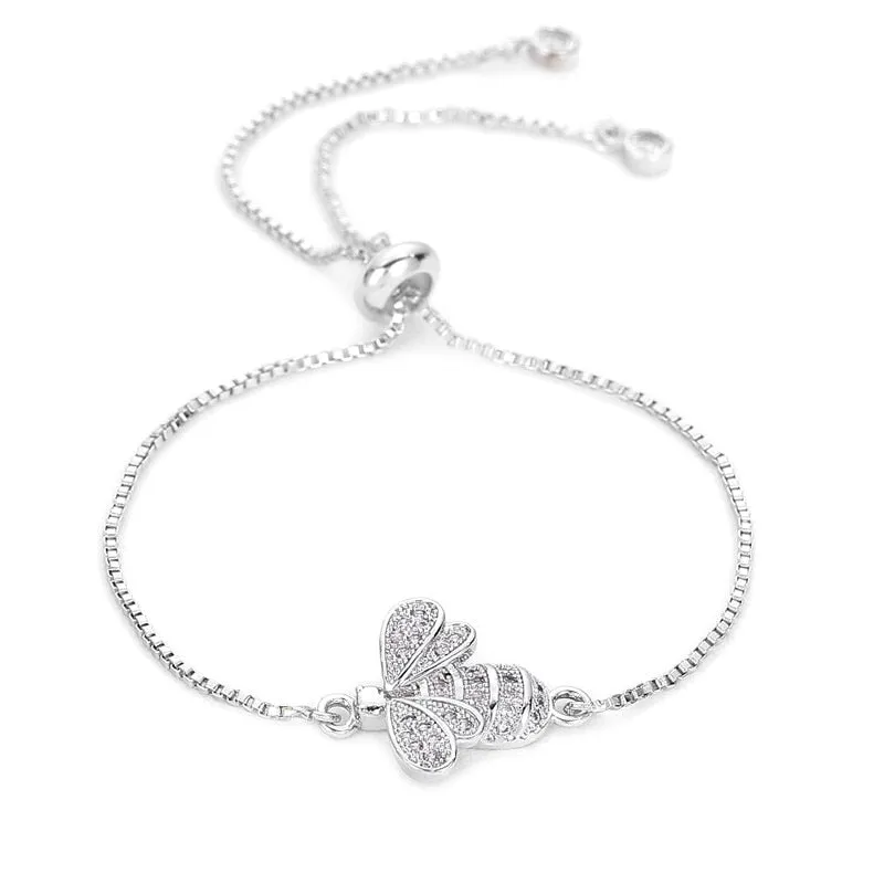 Bee Cubic Zirconia Crystal Charm Bracelet