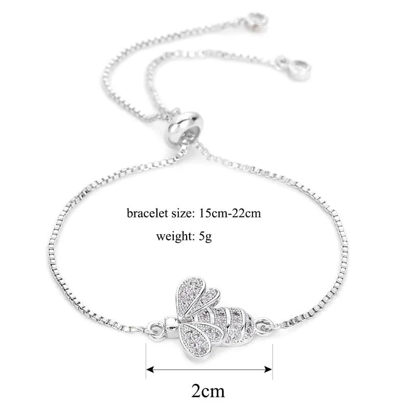 Bee Cubic Zirconia Crystal Charm Bracelet