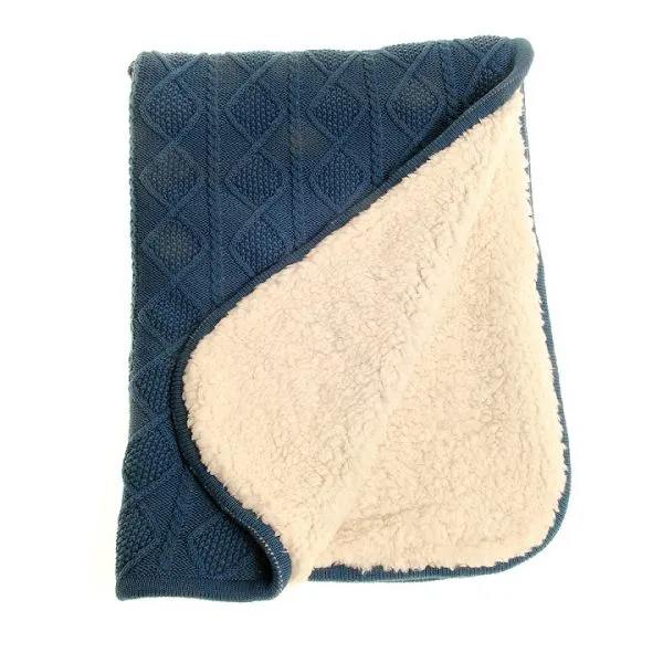 Blue Cable Knit Sherpa Fleece Baby Blanket