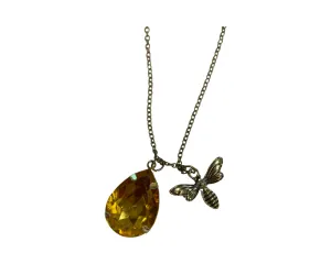 Bronze Bee with Topaz Colored Gem Necklace