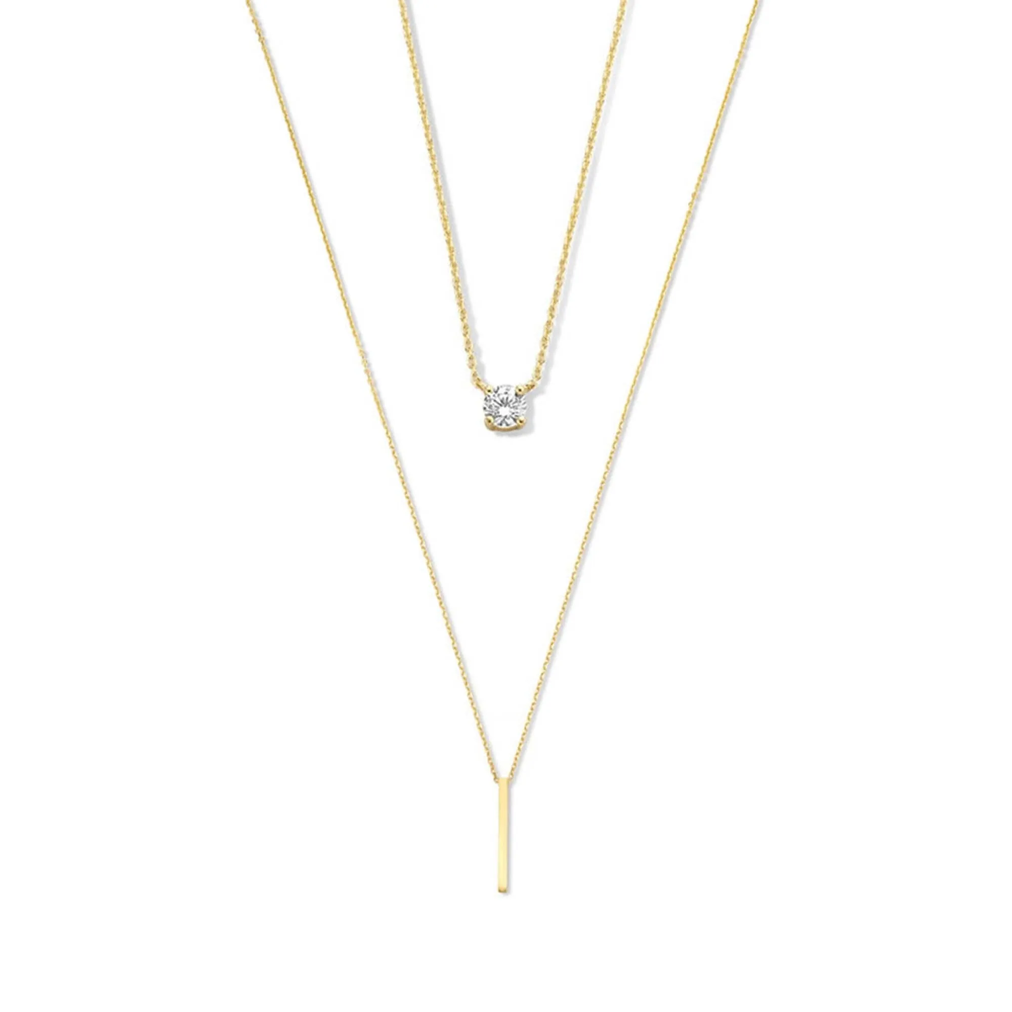 Cadeau d'Isabel 14 karat gold necklaces gift set with zirconia stones