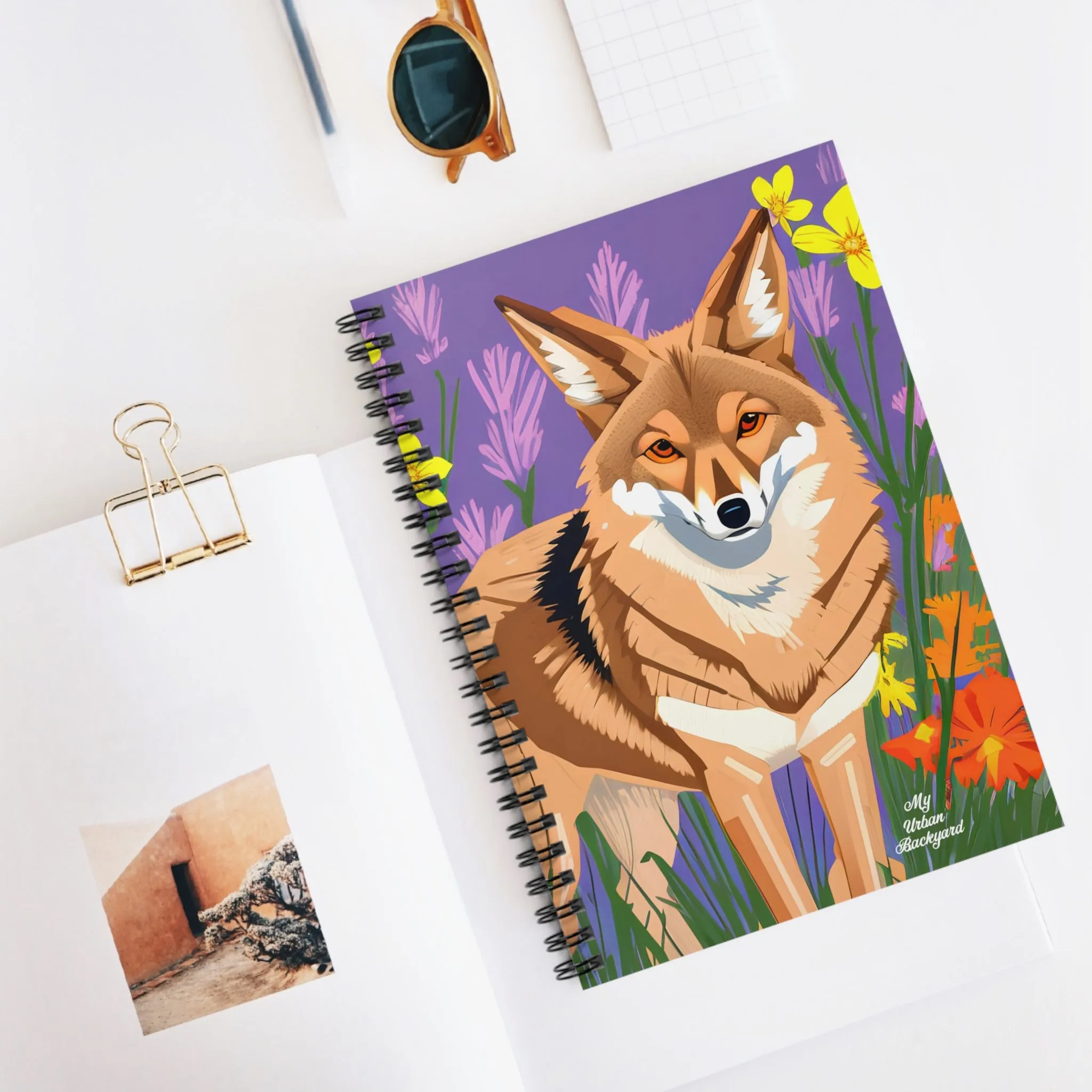 Coyote with Purple Flowers, Spiral Notebook Journal - Write in Style