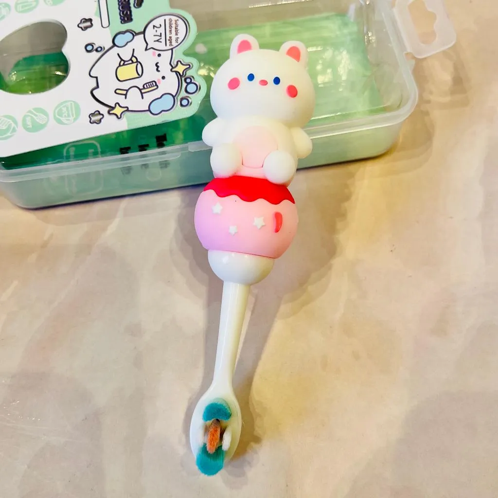 Cute 3D Teddy Bear Shape Microfiber Soft Bristles Toothbrush with Travel Case for Kids Age 2  (Pack of 1)