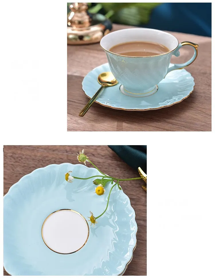 Elegant British Tea Cup and Saucer in Gift Box, Blue Bone China Porcelain Tea Cup Set, Unique British Ceramic Coffee Cups for Afternoon Tea