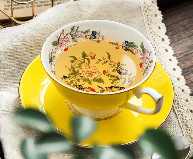 Elegant Yellow Ceramic Cups, Unique Royal Coffee Cup and Saucer, Beautiful British Tea Cups, Creative Bone China Porcelain Tea Cup Set