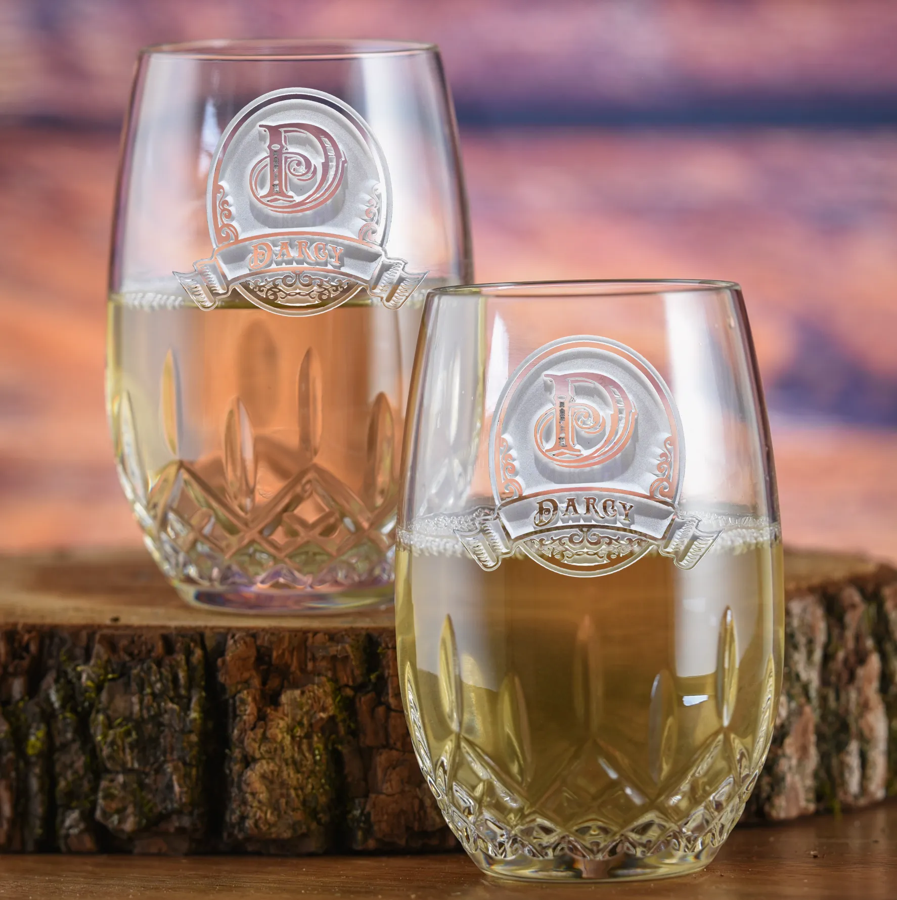 Engraved Waterford Stemless Wine Glass PAIR