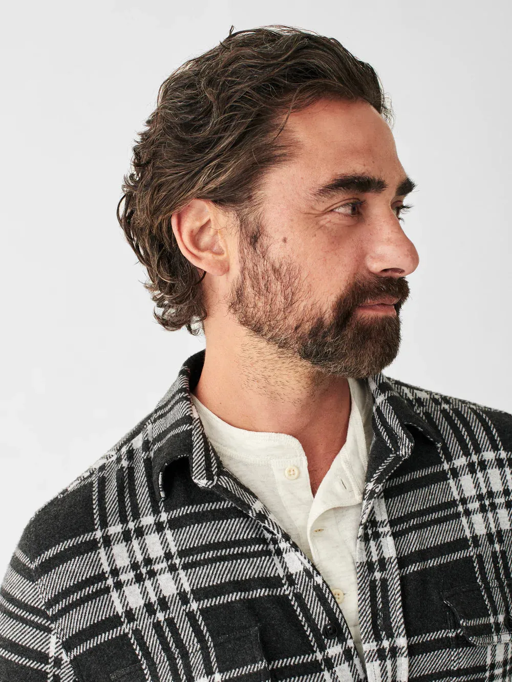 Faherty Legend Sweater Shirt in Charcoal Bone Plaid