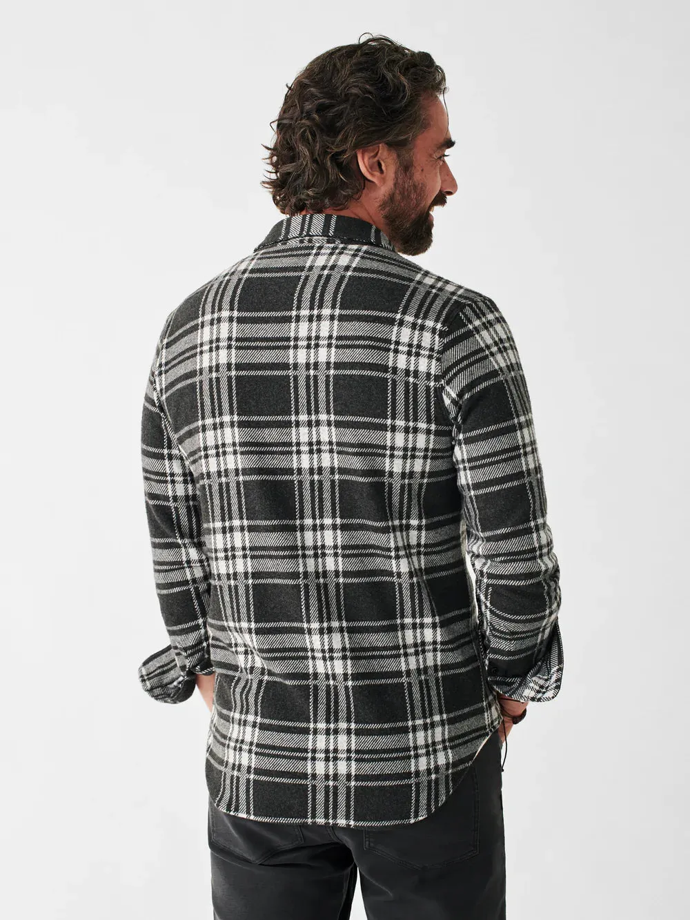 Faherty Legend Sweater Shirt in Charcoal Bone Plaid