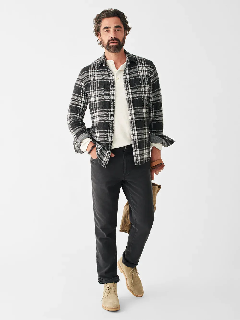 Faherty Legend Sweater Shirt in Charcoal Bone Plaid