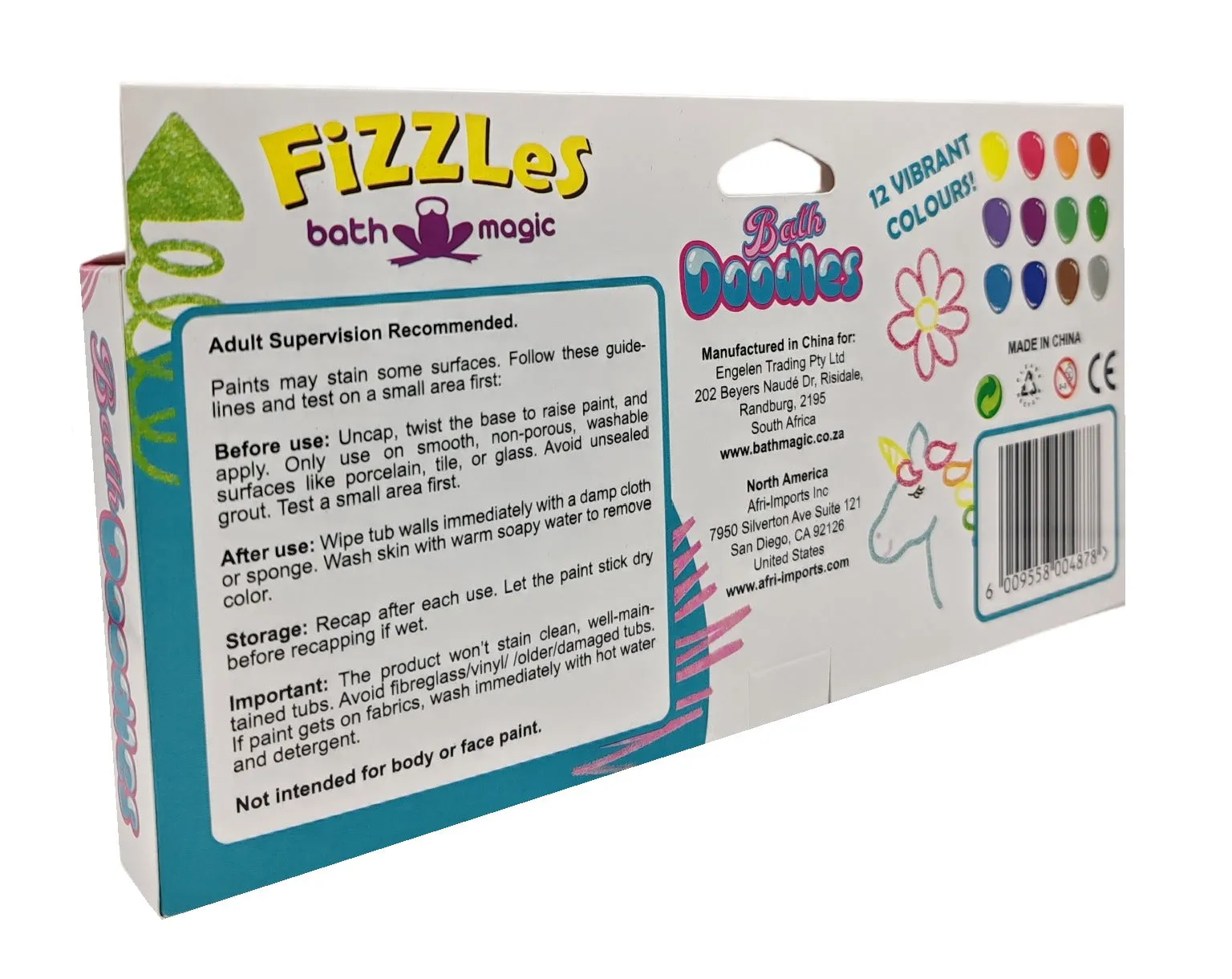 Fizzles Bath Doodles - Bath Paint - 12 Vibrant Colours