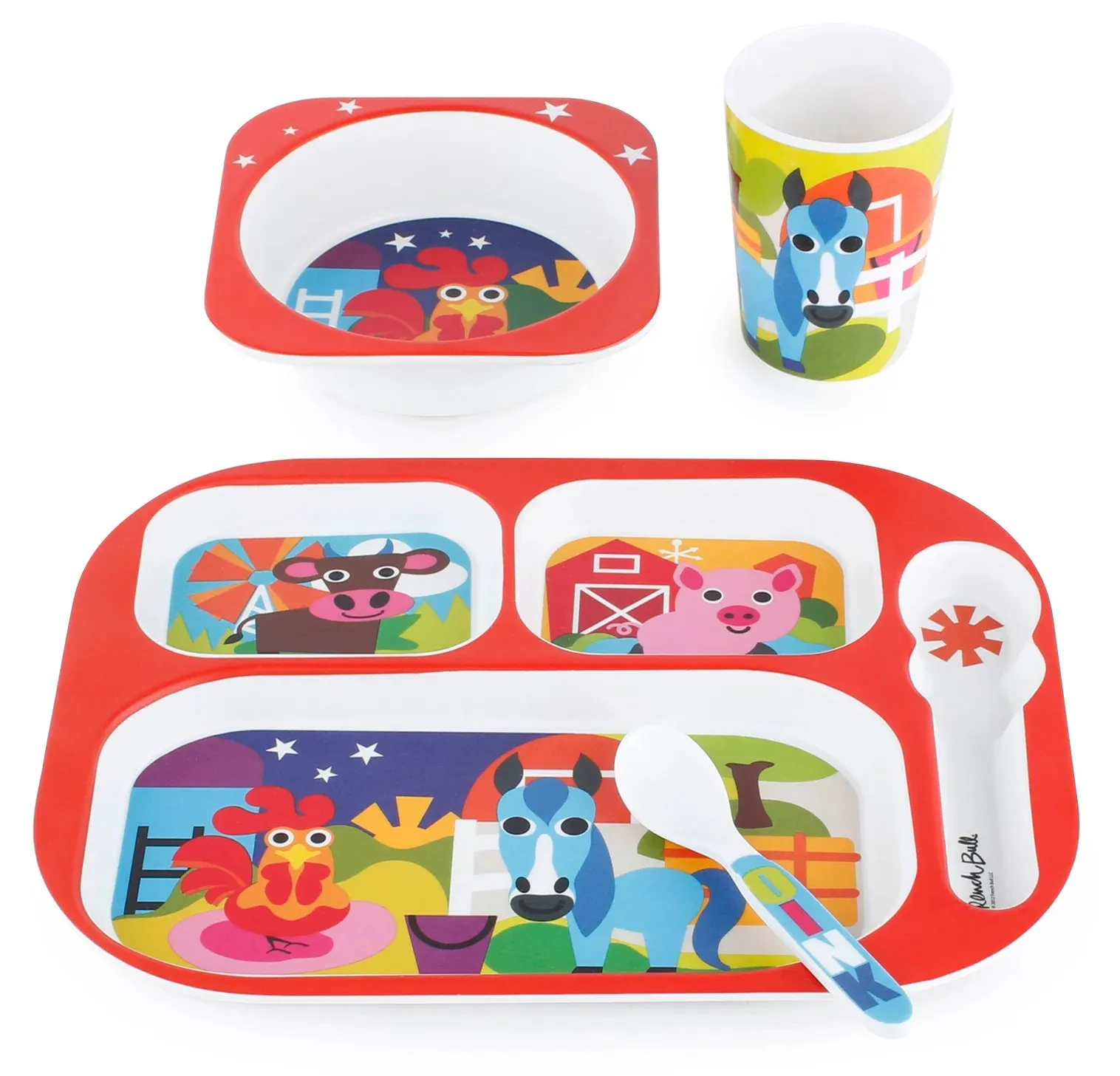 French Bull Kids Everyday Melamine 4 Piece Tableware Set – Farm Animals