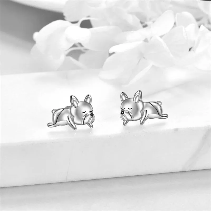 French Bulldog Earrings Stud 925 Sterling Silver Cute Animal Dog Jewelry Gifts for Women Girls