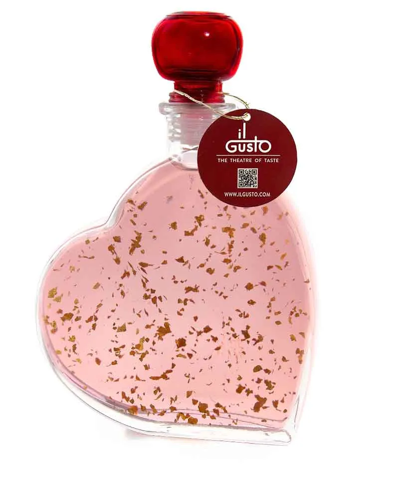 GIN GIFT - PINK GIN WITH 22 CARAT GOLD FLAKES IN PASSION HEART BOTTLE 200ml - 20%