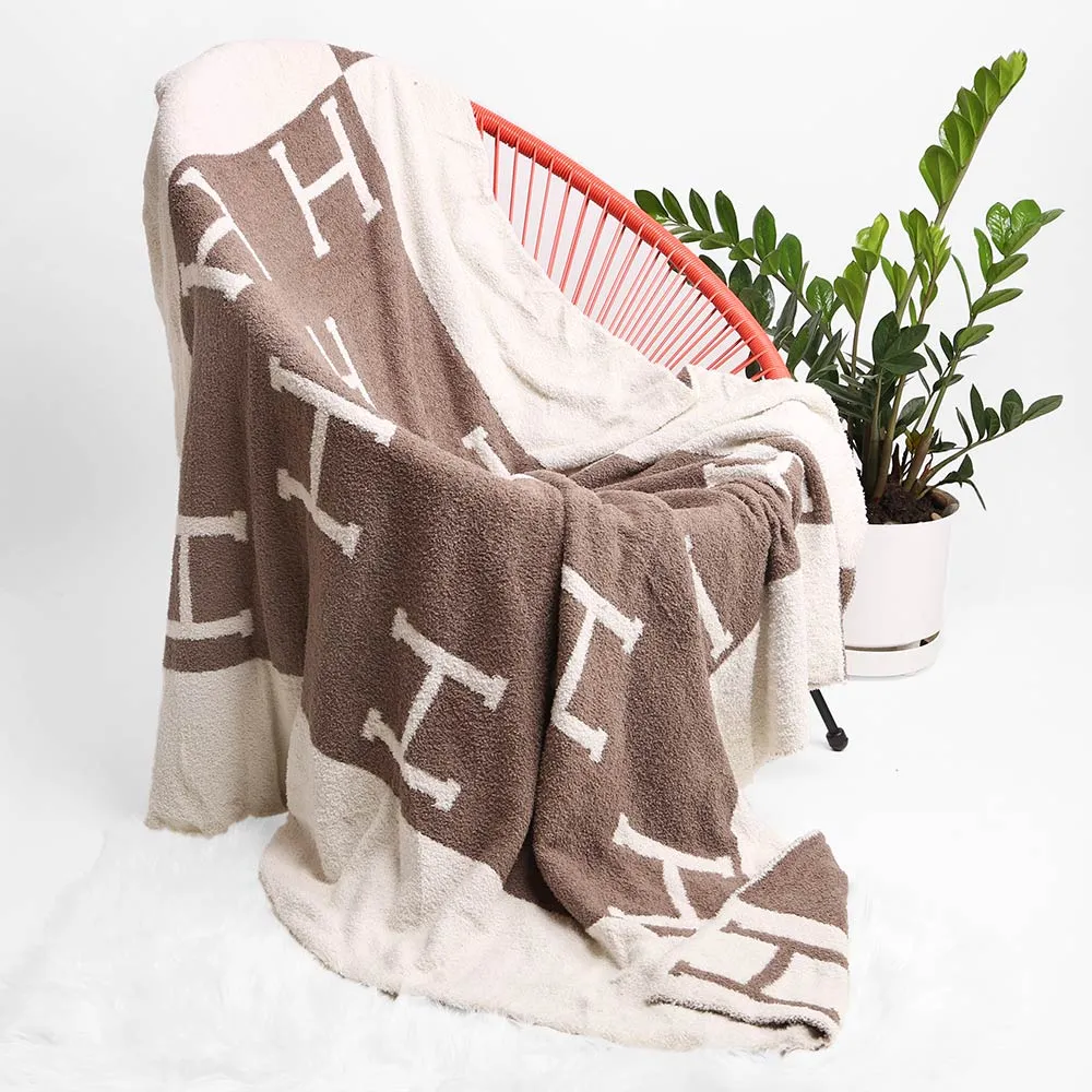 H Inspired Cozy Blanket - Beige