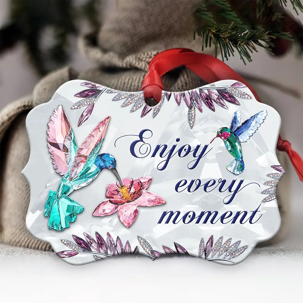 Hummingbird Enjoy Every Moment Crystal Style Metal Ornament - Christmas Ornament - Christmas Gift