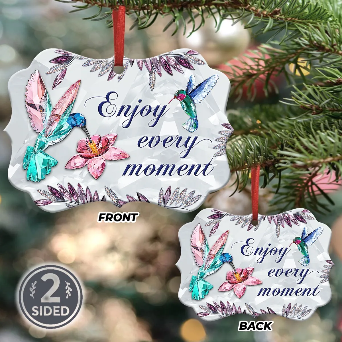 Hummingbird Enjoy Every Moment Crystal Style Metal Ornament - Christmas Ornament - Christmas Gift