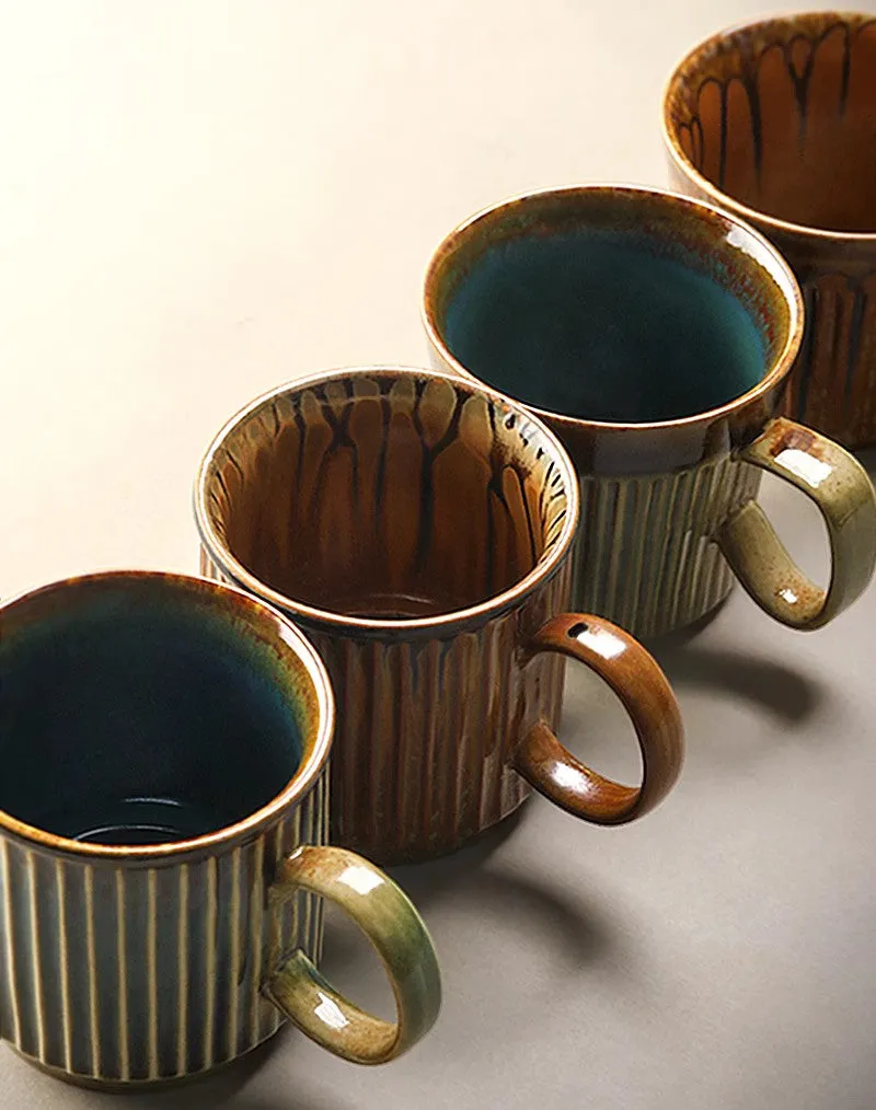 Large Modern Handmade Pottery Coffee Cup, Large Capacity Coffee Mugs, Unique Tea Cup, Creative Brown Green Ceramic Coffee Mugs