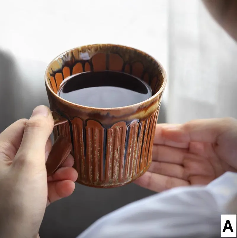 Large Modern Handmade Pottery Coffee Cup, Large Capacity Coffee Mugs, Unique Tea Cup, Creative Brown Green Ceramic Coffee Mugs