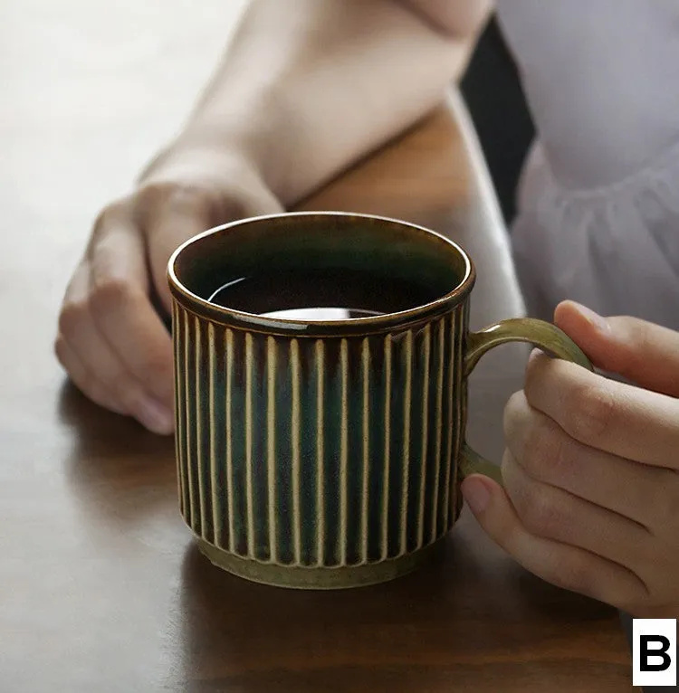 Large Modern Handmade Pottery Coffee Cup, Large Capacity Coffee Mugs, Unique Tea Cup, Creative Brown Green Ceramic Coffee Mugs